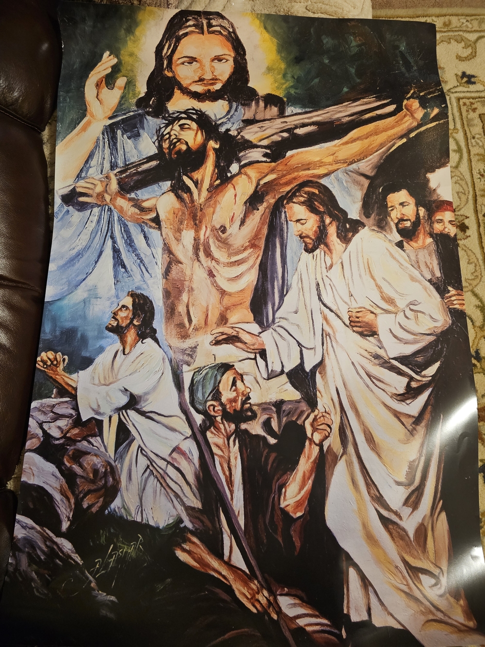 Religious Christ Resurrection Art Print in Blue and White